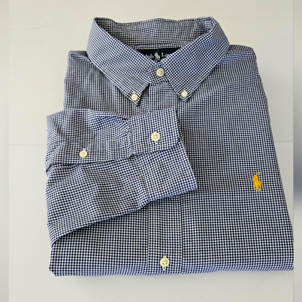Ralph Lauren Mens Size XXL Blue/White Check Yellow Polo Pony Size Long S…